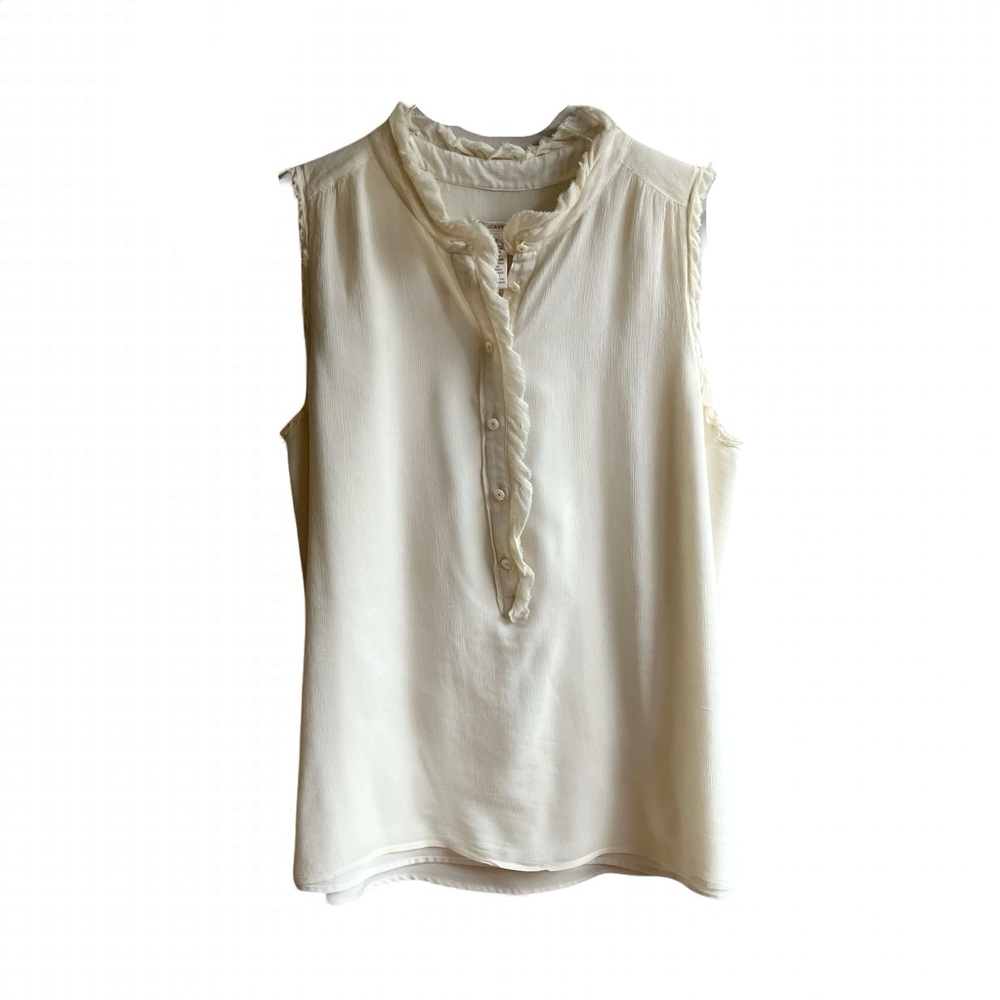 J. Crew Natasha 100% Silk Ruffled Sleeveless Blouse Size Cream Popover Top 54024